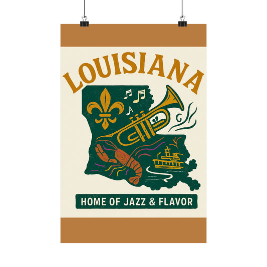 Louisiana Poster — 'Home of Jazz & Flavor' Matte Vertical Poster