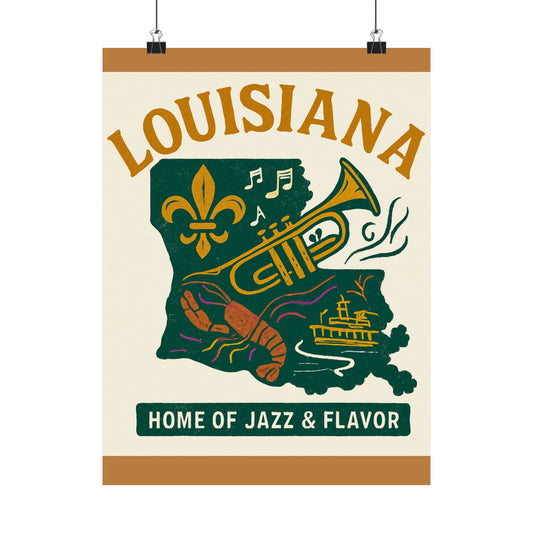 Louisiana Poster — 'Home of Jazz & Flavor' Matte Vertical Poster